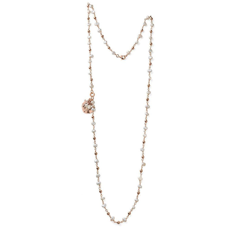 Maria Cristina Sterling Collana donna in argento rosa con perle barocche bianche e pendenti a forma di cuore e croce G4272R
