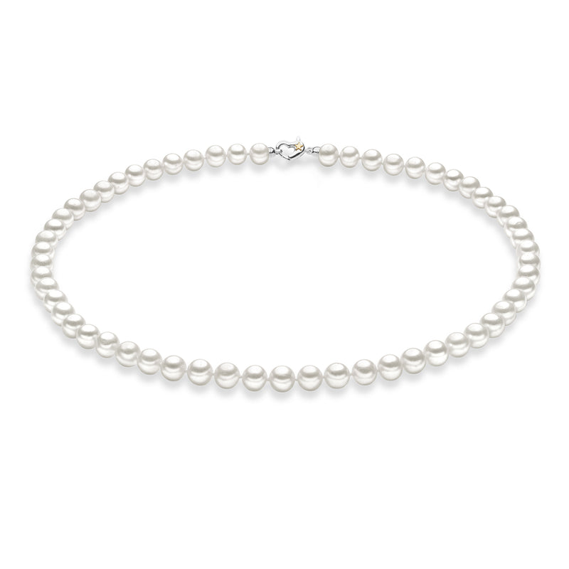 Collana donna Comete con perle coltivate di fiume bianche con chiusura a cuore in argento e oro FWQ 31