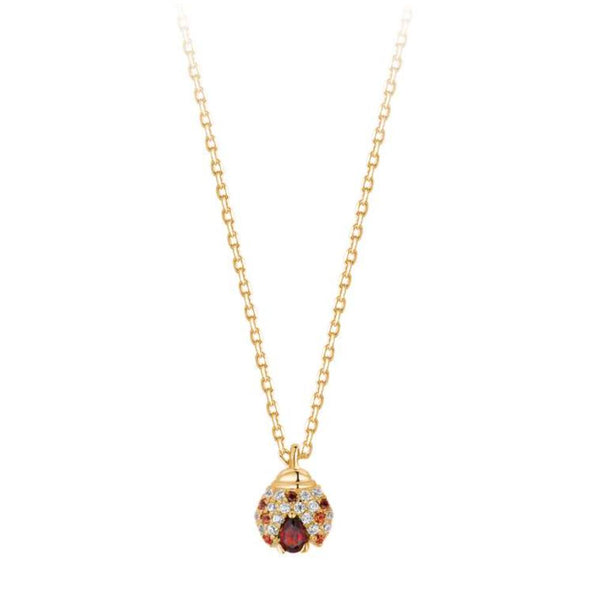 Collana donna Rosato in oro giallo 9 kt con pendente coccinella con pietre di granato e diamanti RGAC005