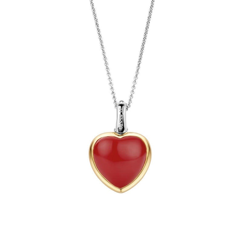 Collana donna Ti Sento in argento con pendente a cuore con bordo dorato e pietra color rosso corallo 6800CR Variante2