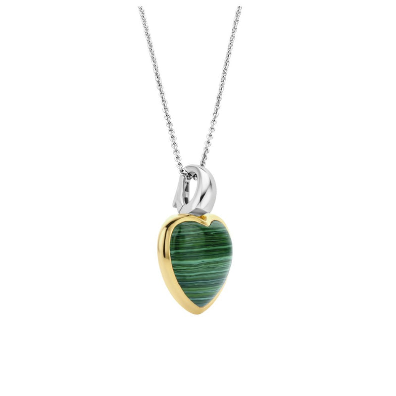 Collana donna Ti Sento in argento con pendente a cuore con bordo dorato e pietra color verde malachite 6800MA Variante1