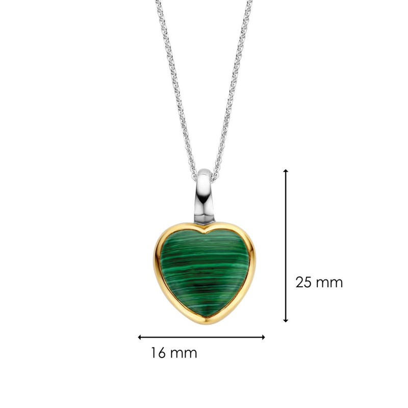 Collana donna Ti Sento in argento con pendente a cuore con bordo dorato e pietra color verde malachite 6800MA Dimensioni