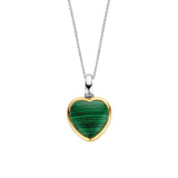 Collana donna Ti Sento in argento con pendente a cuore con bordo dorato e pietra color verde malachite 6800MA