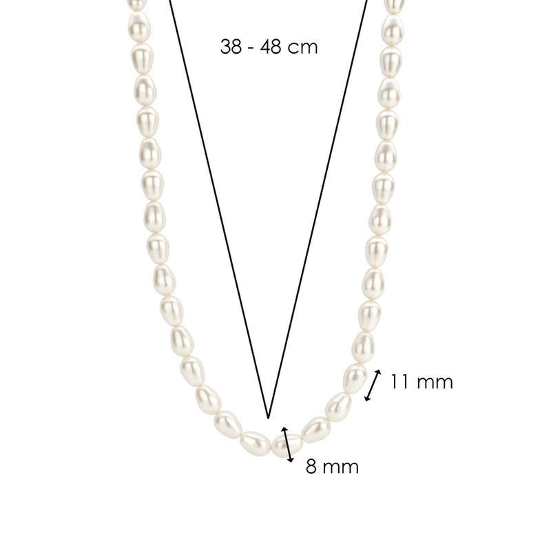 TI SENTO Collana da donna con perle barocche bianche e chiusura in argento 3994PW Dimensioni