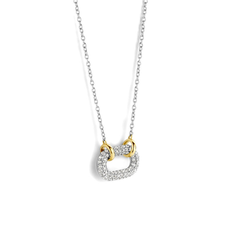 Collana TI SENTO donna con pendente ovale con pavé di zirconi in argento bicolore 34010ZY Variante