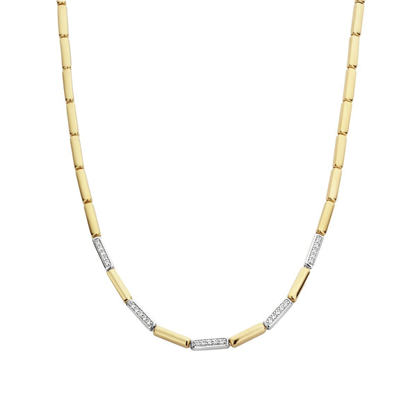 Collana TI SENTO donna semirigida con elementi rettangolari in argento bicolore con zirconi 3997ZY
