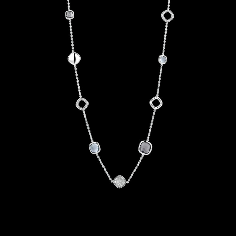 TI SENTO Collana donna in argento con pietre color grigio-azzurro e cristalli bianchi 3930BG