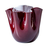 fazzoletto piccolo venini esterno rosso sangue di bue e interno rosa cipria in vetro soffiato di Murano 700.04