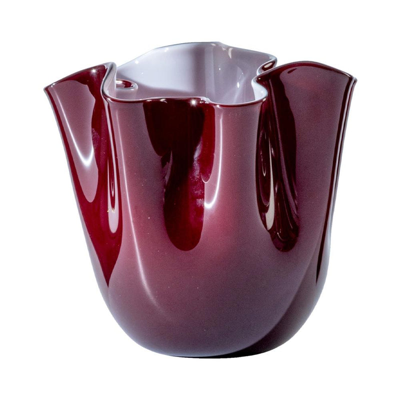 fazzoletto piccolo venini esterno rosso sangue di bue e interno rosa cipria in vetro soffiato di Murano 700.04