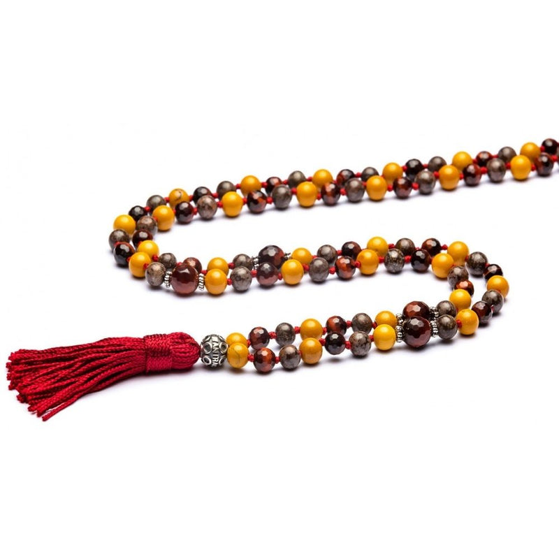 Mala tibetano unisex Antracite con sfere in pietre dure e argento invecchiato Dehli