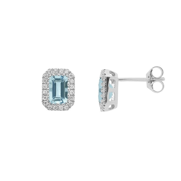 Orecchini donna Comete in oro bianco con aquamarine taglio ottagono di Ct. 1,06 contornati da diamanti ORQ 249
