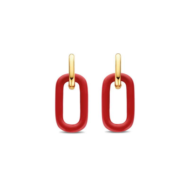 Orecchini pendenti TI SENTO con due maglie unite, una color rosso e l'altra in argento dorato 7843CR Variante1