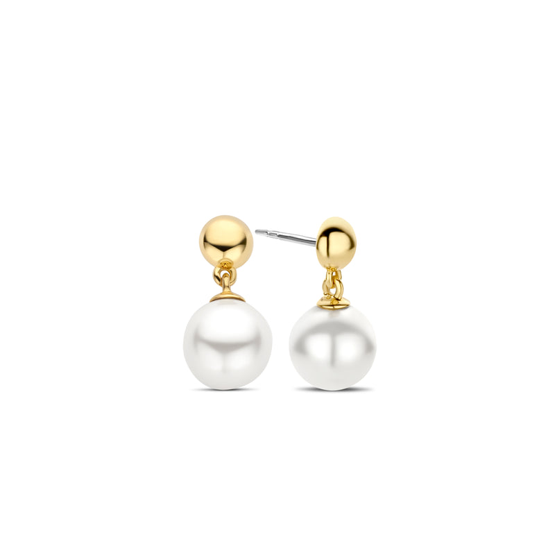 Orecchini pendenti Ti Sento con perle bianche 8 mm in argento dorato 7912YP