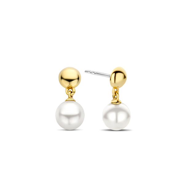 Orecchini pendenti Ti Sento con perle bianche 10 mm in argento dorato 7913YP