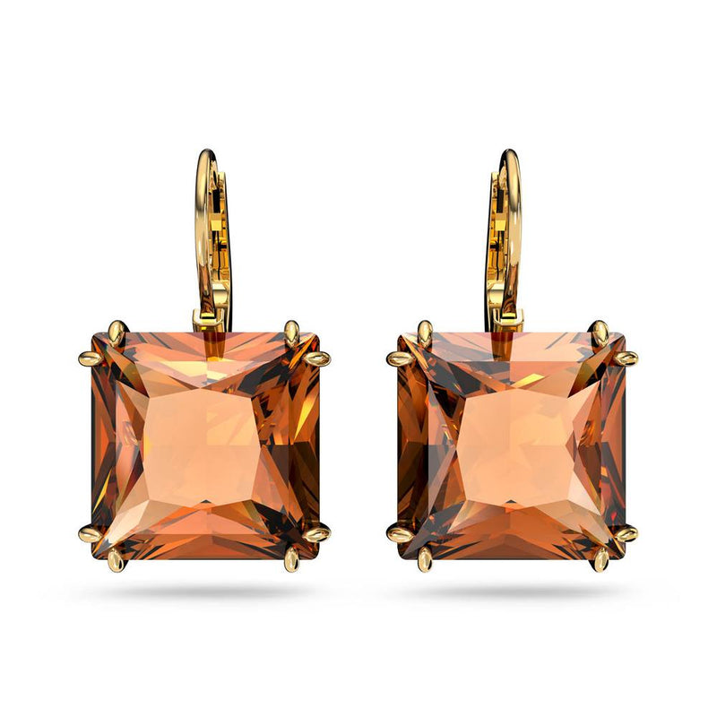 SWAROVSKI Orecchini pendenti donna con cristalli arancioni quadrati sfaccettati su montatura dorata 5619494