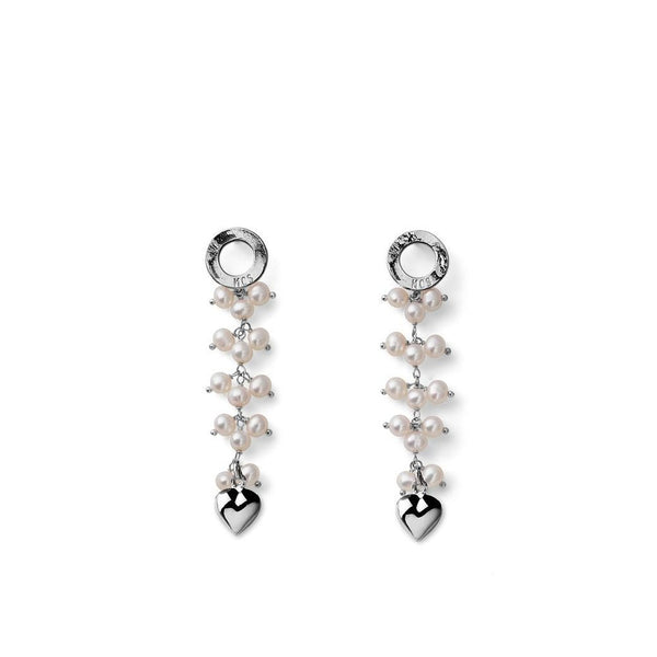 orecchini Maria Cristina Sterling pendenti in argento con perle barocche bianche e con cuore bombato finale G4113