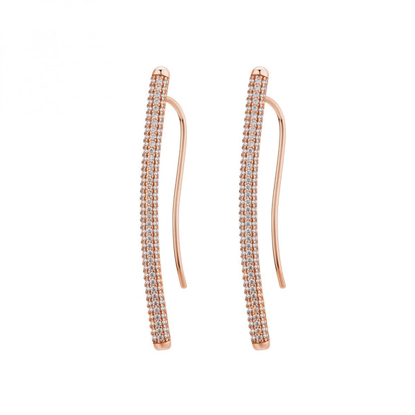 Orecchini pendenti lunghi Rosato in argento placcato oro rosa con pavé di zirconi RZBI26