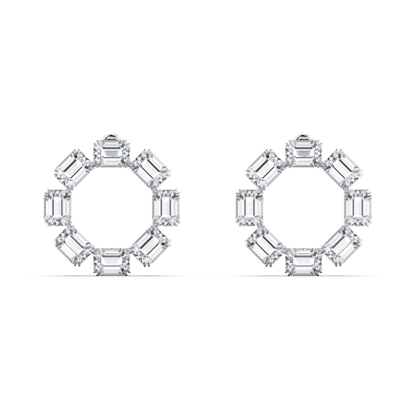 Orecchini donna Swarovski Millenia cerchi frontali pendenti in metallo rodiato con cristalli ottagonali 5602780