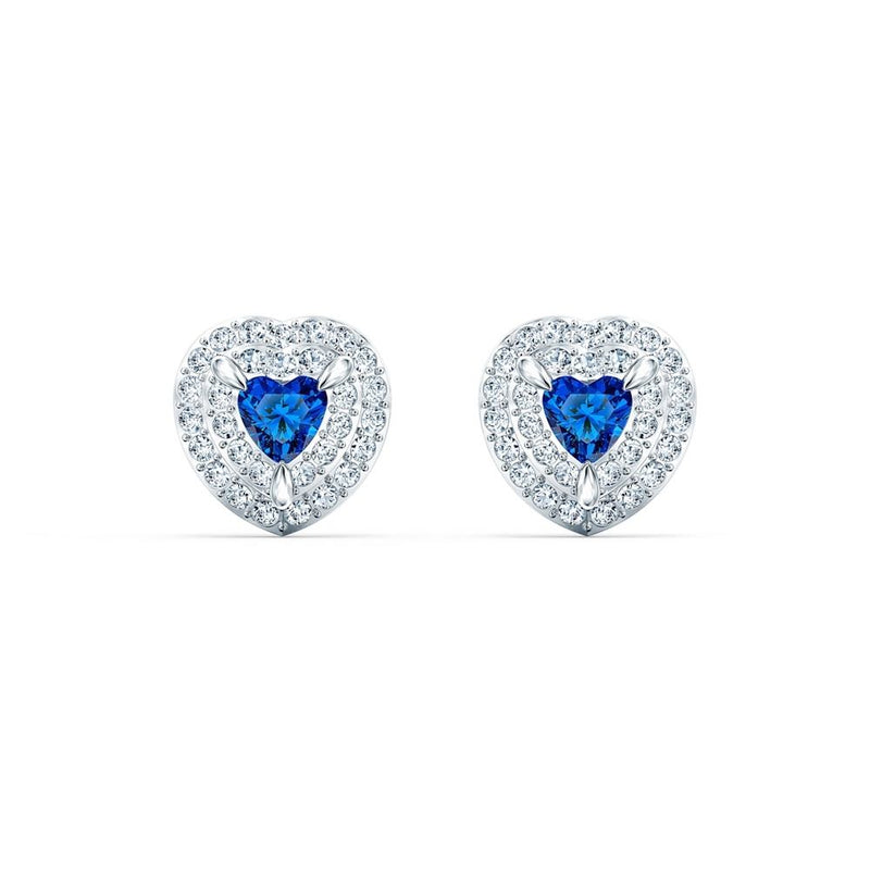 SWAROVSKI Orecchini a lobo a forma di cuore con pietra azzurra e contorno di cristalli 5511685