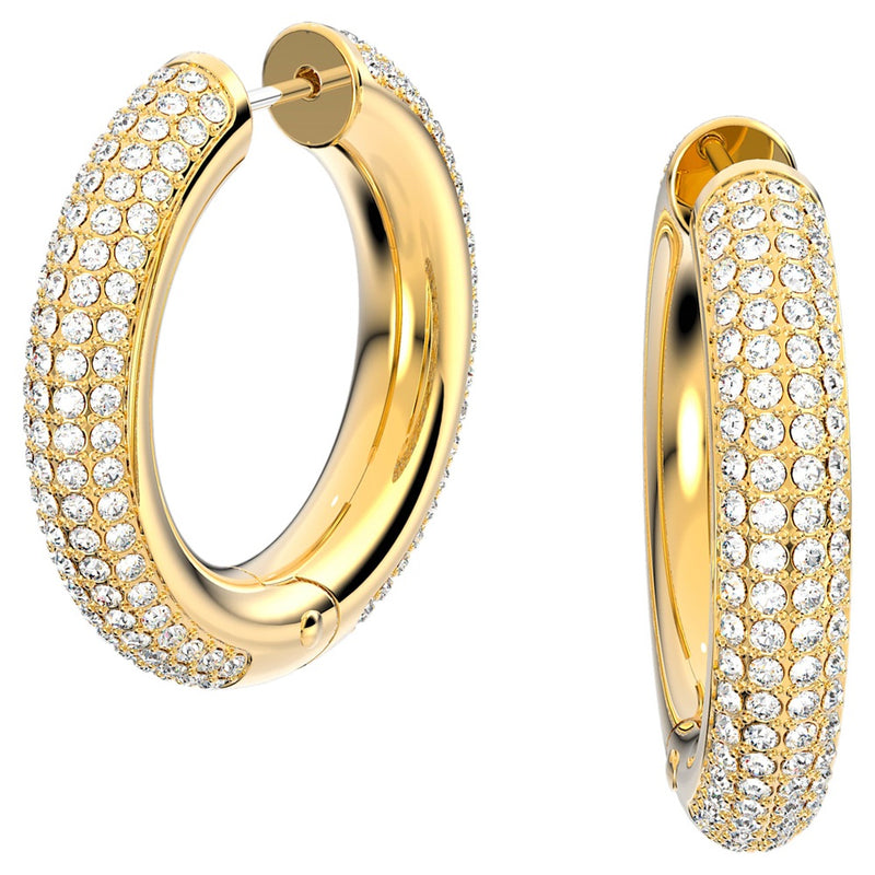 Orecchini Swarovski da donna a cerchio in metallo dorato con pavé di cristalli bianchi 5618305