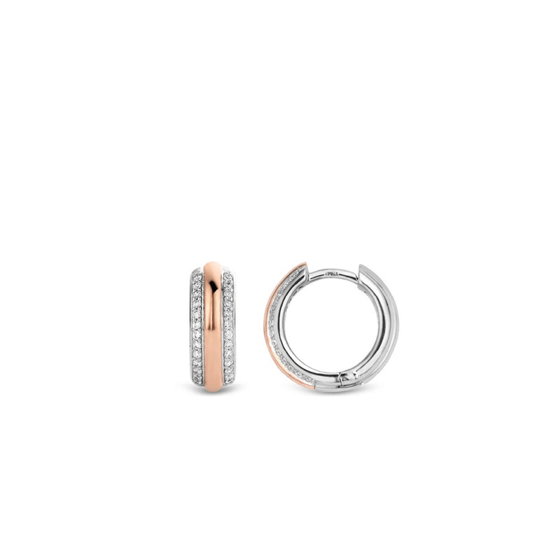 Orecchini donna TI SENTO a cerchio in argento rosa e rodiato con due file laterali di zirconi bianchi 7786ZR Variante2