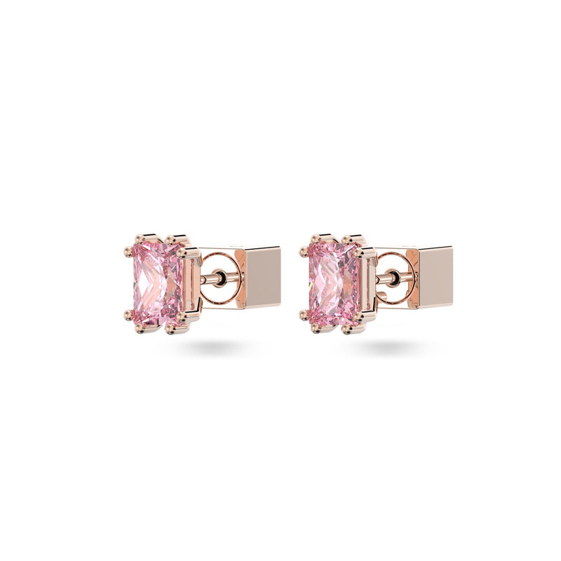 SWAROVSKI orecchini a lobo in metallo placcato oro rosa con zirconi Cushion rettangolari rosa 5639136 Variante2