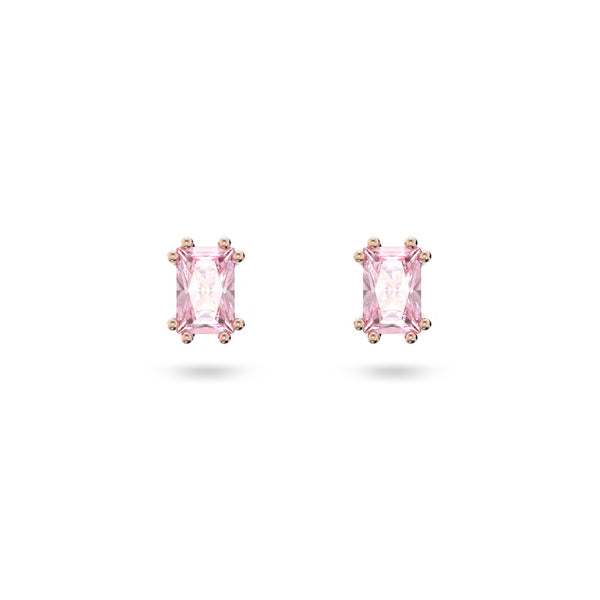SWAROVSKI orecchini a lobo in metallo placcato oro rosa con zirconi Cushion rettangolari rosa 5639136