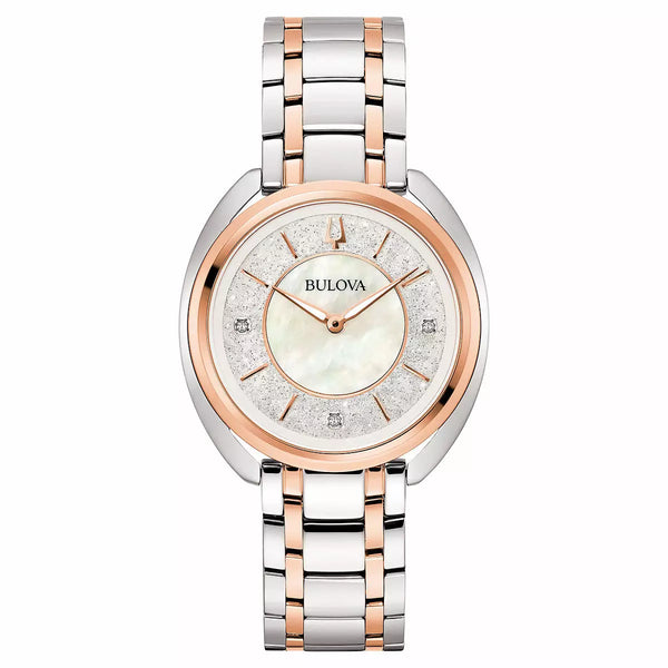BULOVA orologio donna Classic al quarzo quadrante madreperla bianco e color argento e cinturino in acciaio bicolore 98P219