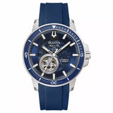 BULOVA orologio uomo Marine Star automatico quadrante blu e cinturino in silicone blu 96A303