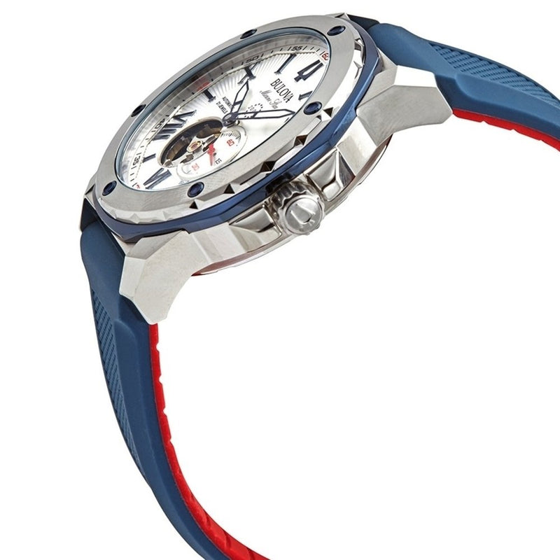 orologio uomo bulova marine star automatico quadrante bianco e cinturino in silicone blu 98A225 Variant2