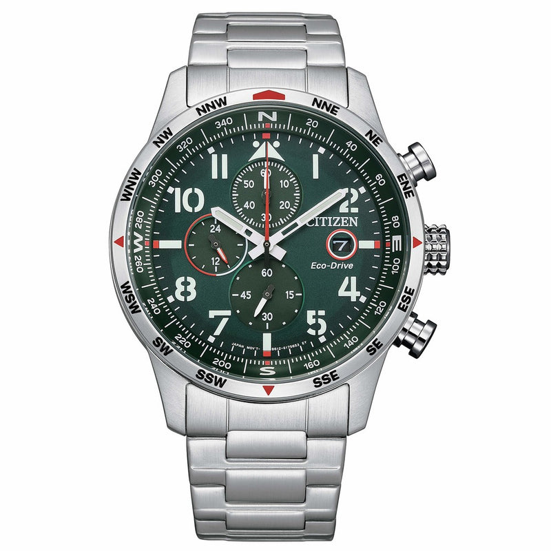 CITIZEN Orologio al quarzo da uomo cronografo cassa in acciaio quadrante verde e cinturino in acciaio CA0791-81X