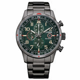 CITIZEN Orologio al quarzo da uomo cronografo cassa e cinturino in acciaio grigio quadrante verde CA0797-84X