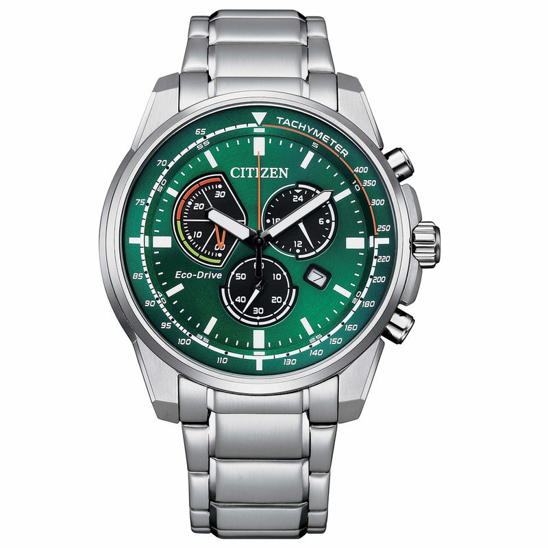 CITIZEN Orologio al quarzo da uomo cronografo cassa e cinturino in acciaio quadrante verde AT1190-87X