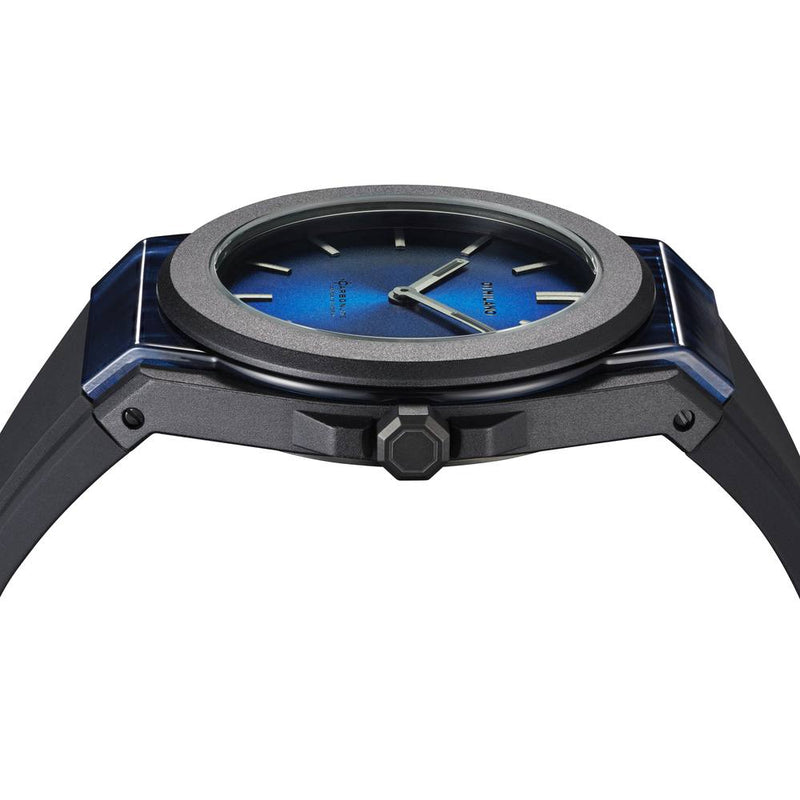 D1 Milano orologio uomo al quarzo cassa rotonda quadrante in carbonio blu cinturino in silicone nero CLRJ04 Variante2
