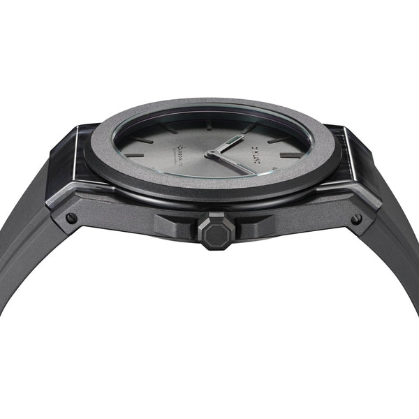 D1 Milano orologio uomo al quarzo cassa rotonda quadrante in carbonio grigio cinturino in silicone nero CLRJ02 Variante1