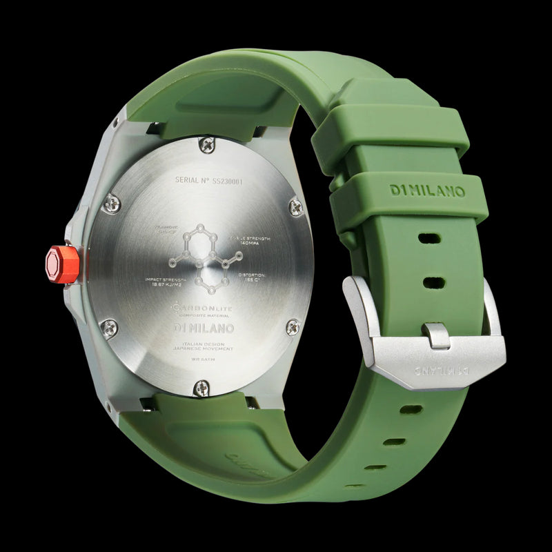 D1 Milano orologio unisex al quarzo cassa rotonda quadrante verde e cinturino in silicone verde CLRJ06 Variante