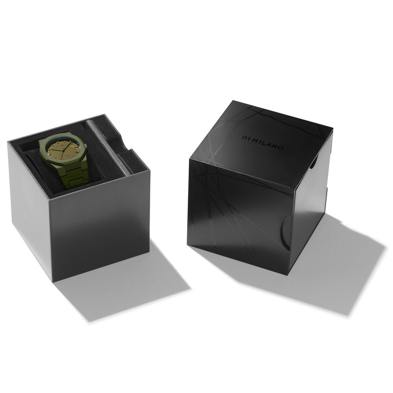 orologio D1 Milano PCBJ22 Polycarbon Colorblock quadrante e cinturino verde confezione originale