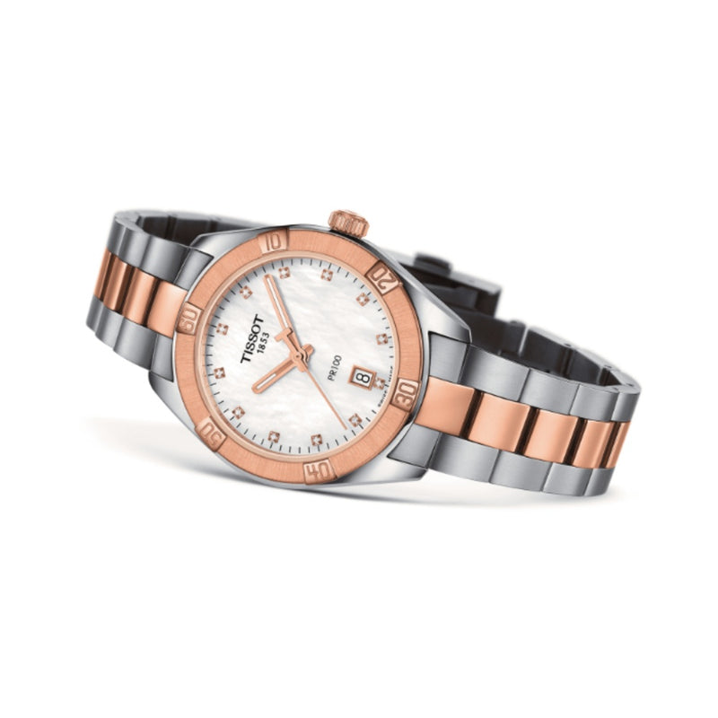 Orologio al Quarzo Tissot da Donna con Cassa in acciaio 316 L con trattamento Pvd oro rosa Quadrante Madreperla Bianca T1019102211600 dettaglio 4