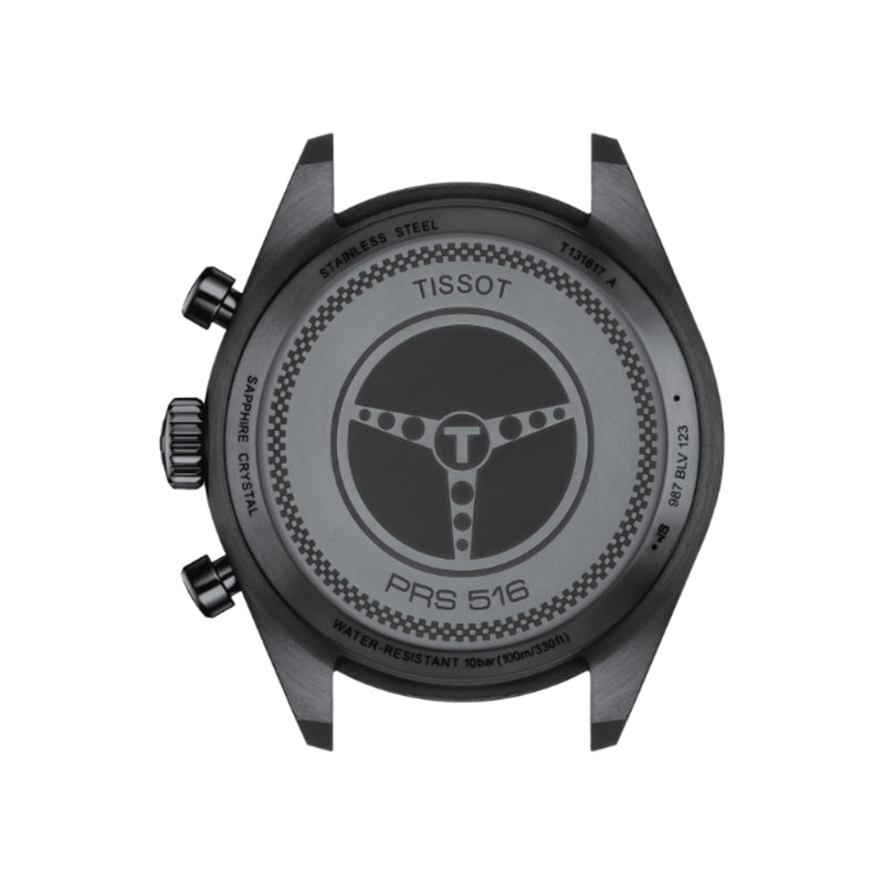 Tissot PRS 516 T91142851 – Orologio Cronografo Uomo, Quarzo, Cassa Acciaio 40mm, Cinturino Pelle Nero/Giallo, 50m Water Resistant