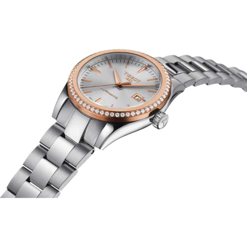 Orologio Automatico Tissot da Donna con Cassa in acciaio 316 L con lunetta in oro rosa 18 carati Quadrante Argento T9300074103100 dettaglio 3
