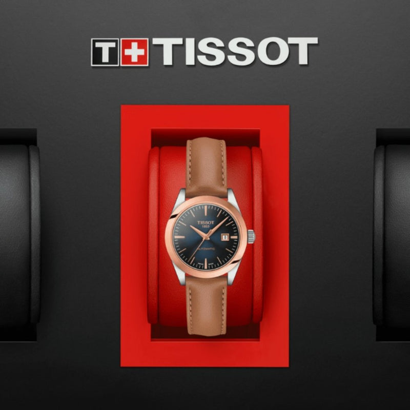 Orologio Automatico Tissot da Donna con Cassa in acciaio 316 L con lunetta in oro rosa 18 carati Quadrante Blu Smoked T9300074604100 dettaglio 3