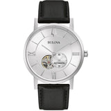 BULOVA Orologio Automatico Uomo con Cassa Rotonda Quadrante Argento e cinturino in Pelle 96A237