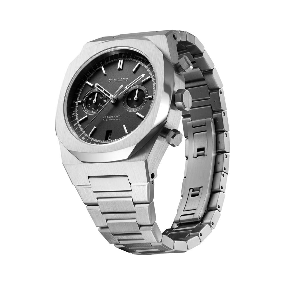 Orologio D1 Milano Uomo Cronografo Quarzo, Cassa In Acciaio Oro Rosa, Quadrante Nero, Cinturino Acciaio, Ref. D1-CHBJ04