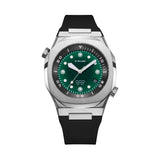 orologio D1 Milano subacqueo automatico con cassa in acciaio quadrante verde e cinturino nero DVRJ03