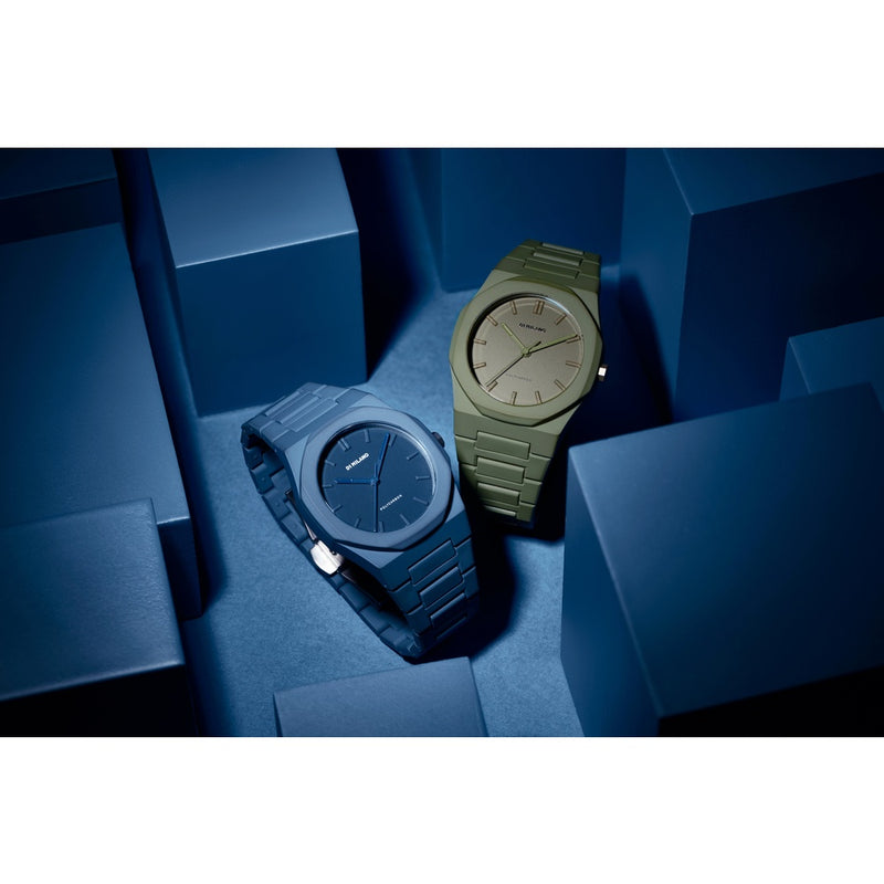 insieme dei due orologi D1 Milano PCBJ21 e PCBJ22 Polycarbon Colorblock blu e verde
