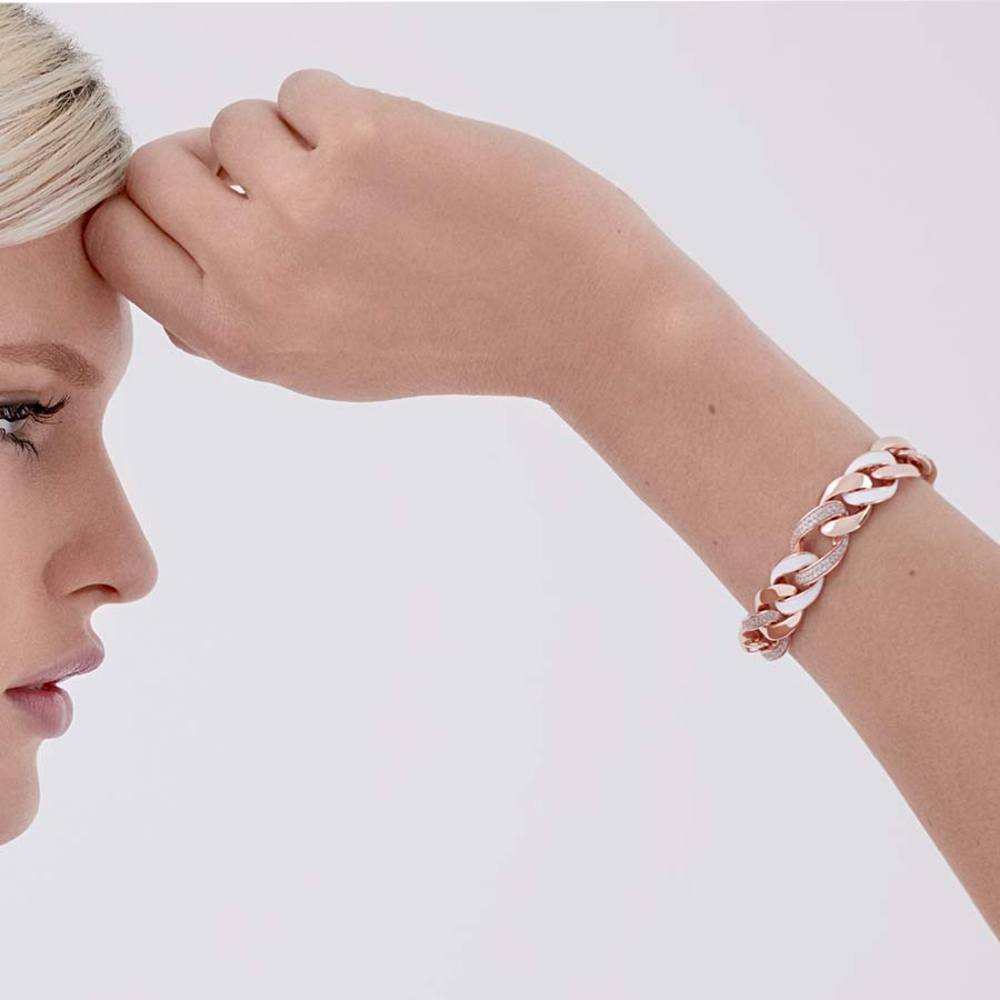 Bracciale Regolabile In Argento Sterling Placcato Oro Rosa Opaco - 3mm, Chiusura Moschettone, Confezione Regalo