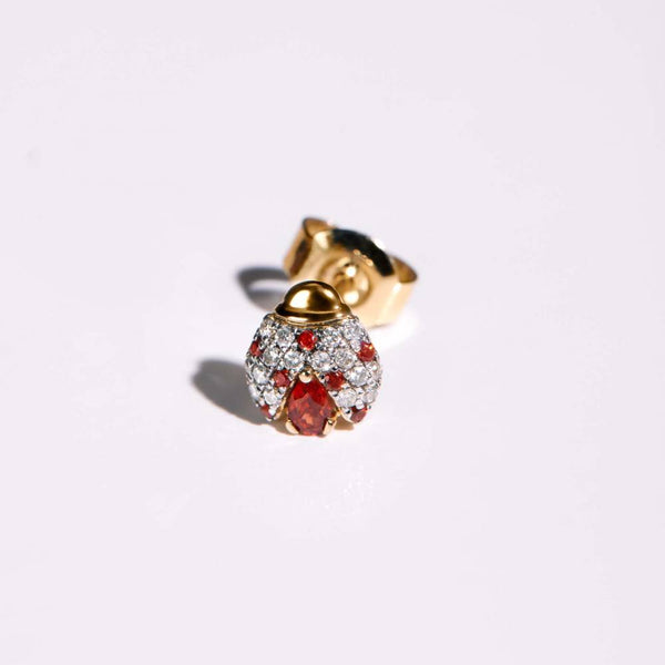 Mono orecchino donna Rosato in oro giallo 9 kt a forma di coccinella con pietre rosse e diamanti RGAO011 Variante