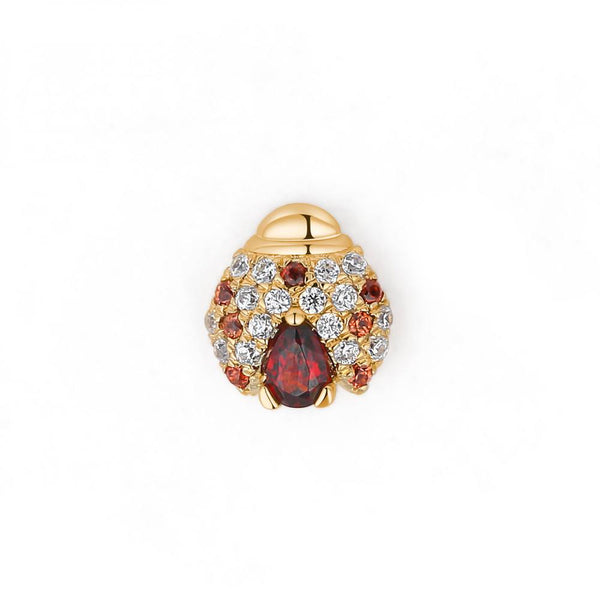 Mono orecchino donna Rosato in oro giallo 9 kt a forma di coccinella con pietre rosse e diamanti RGAO011
