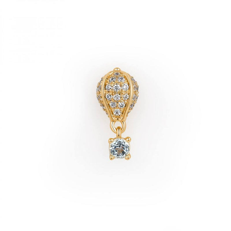 Mono orecchino donna Rosato in oro giallo 9 kt a forma di mongolfiera con pietra celeste e diamanti RGAO012