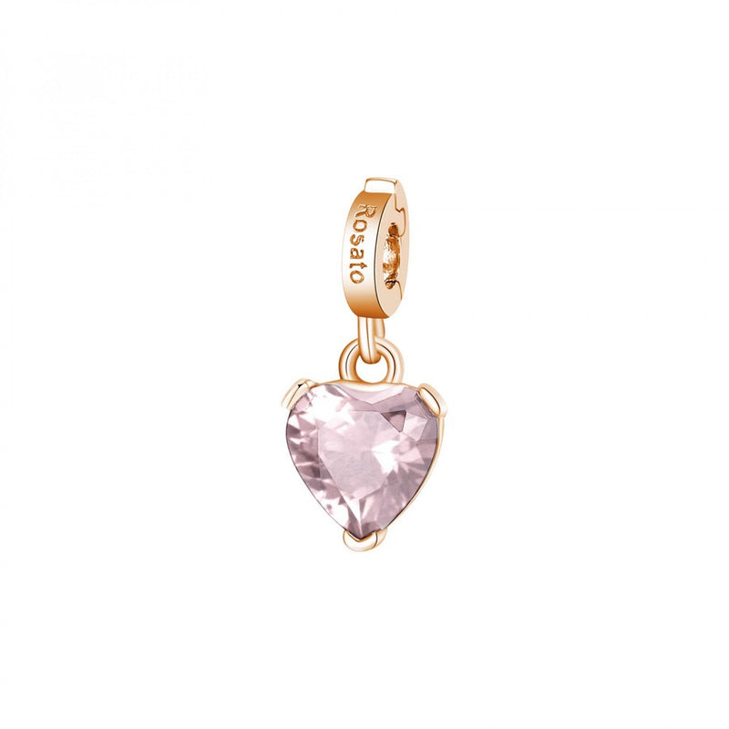 ROSATO Pendente donna a forma di cuore con quarzo rosa in argento placcato oro rosa RZ190